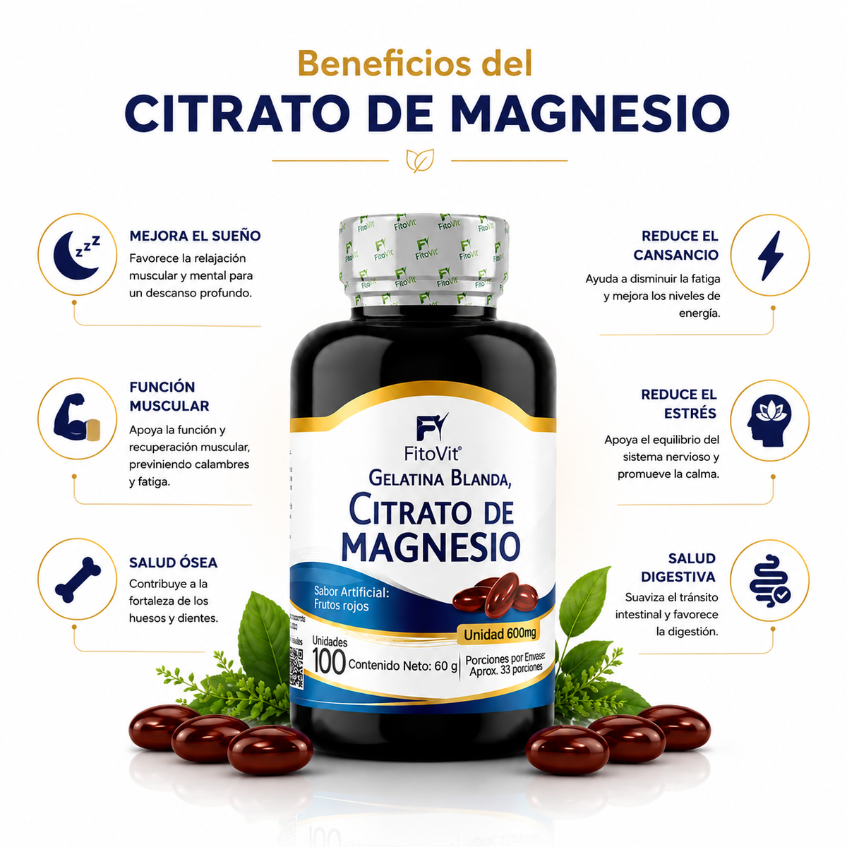 Citrato de Magnesio 600mg – Descanso y Energía